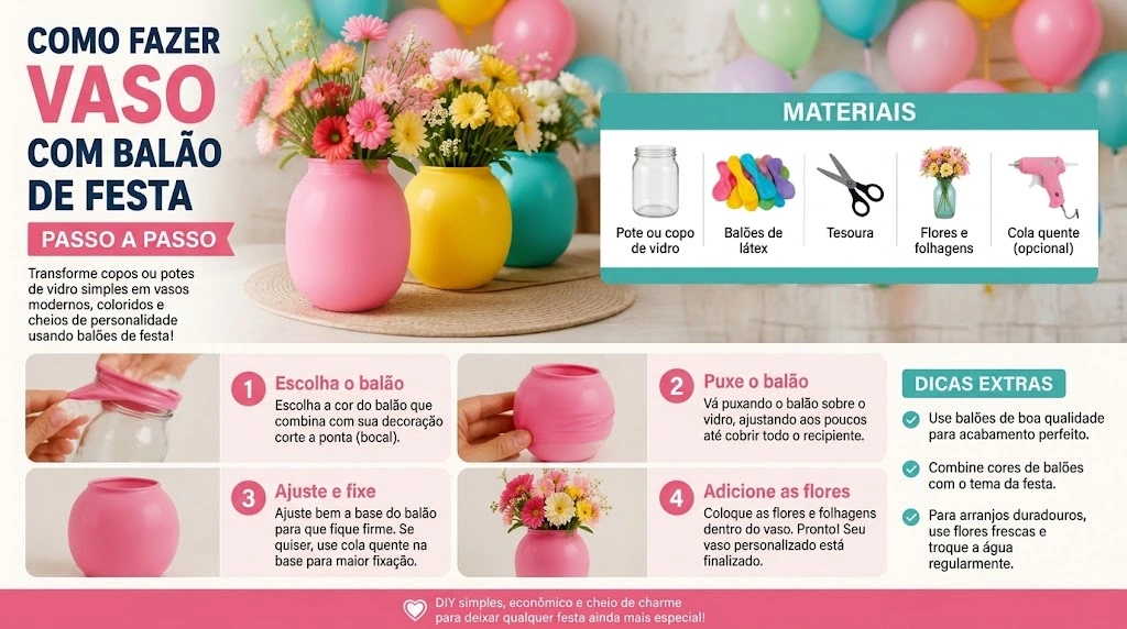 Como Fazer Vaso com Balão de Festa: Passo a Passo