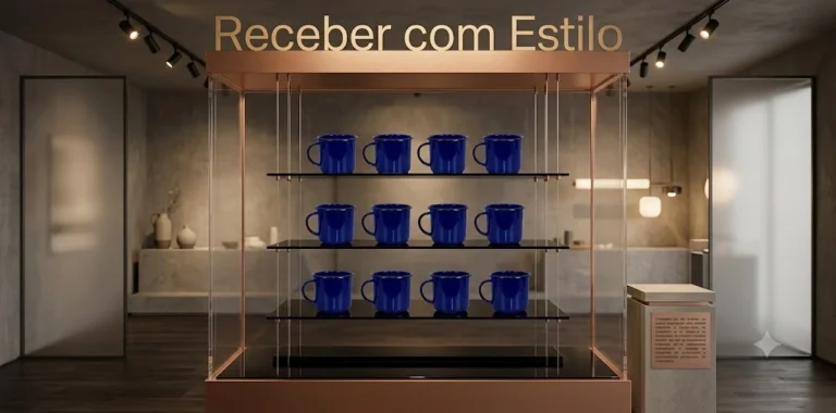kit de 12 xicaras em agata azuis em exposição